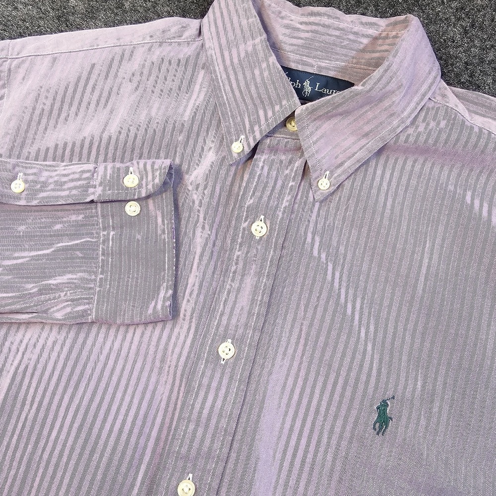 Ralph Lauren Classic Fit Purple Herringbone Button Down Shirt Men's 17 34-35